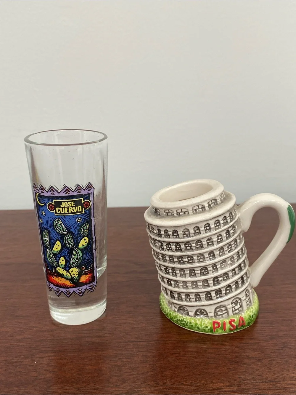 Set Of 2 Shot Glasses Mini Glasses Jose Cuervo & Tower of Pisa